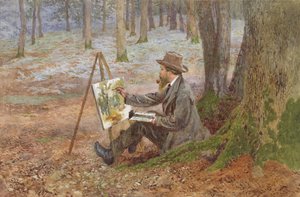 Pintura em aquarela na floresta em Knole Park, perto de Sevenoaks, Kent (wc no papel)